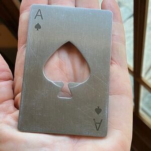 CARD SHARK BOTTLE OPENER, STAINLESS STEEL, HEAVY DUTY ACE OF SPADES ♠️